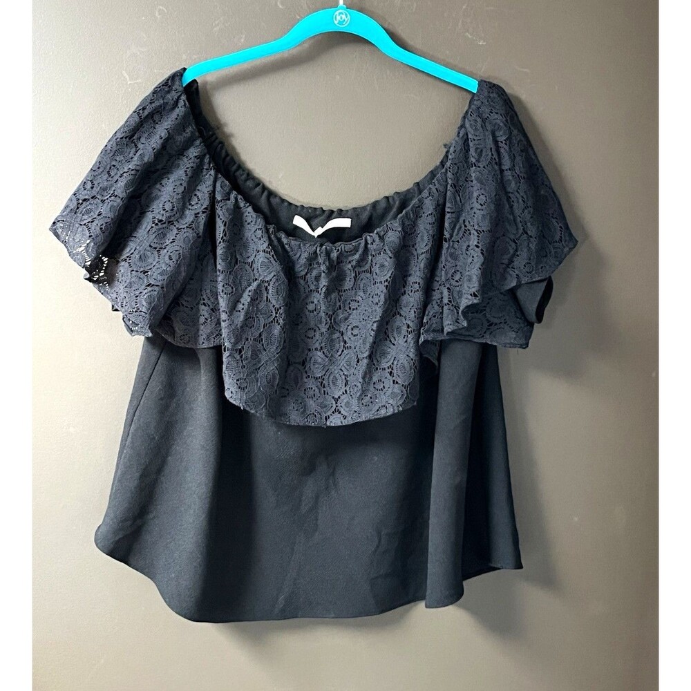RACHEL Rachel Roy Black Lace Off Shoulder Ruffle Blouse Women’s Plus Size 2X